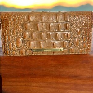 Brahmin Tan Ady Crocodile Embossed card /checkbook holder